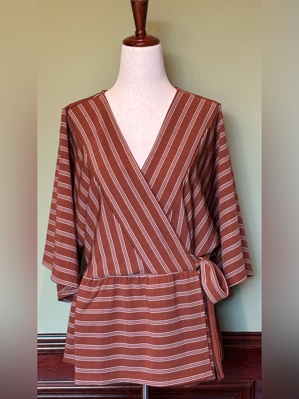 Ann Taylor Rust and White Striped Wrap Blouse